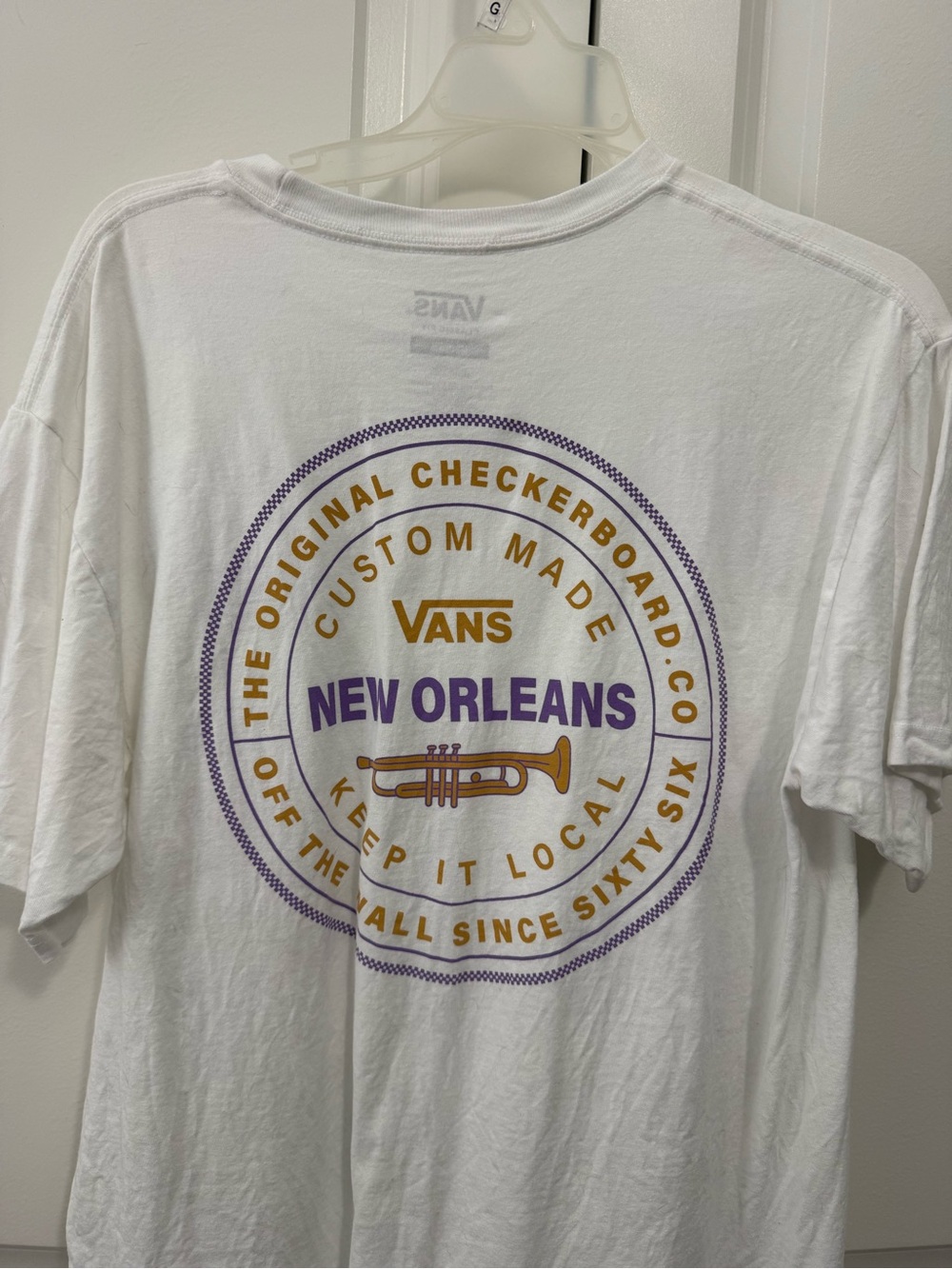 Vans White New Orleans Graphic Tee with Purple & Gold Print